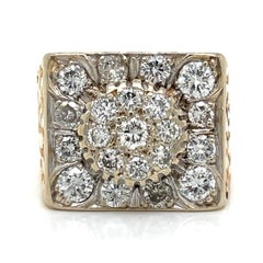 VINTAGE 1970 Ring in 14K Gelbgold 2,70 CTW Diamant Quadrat Cluster Nugget