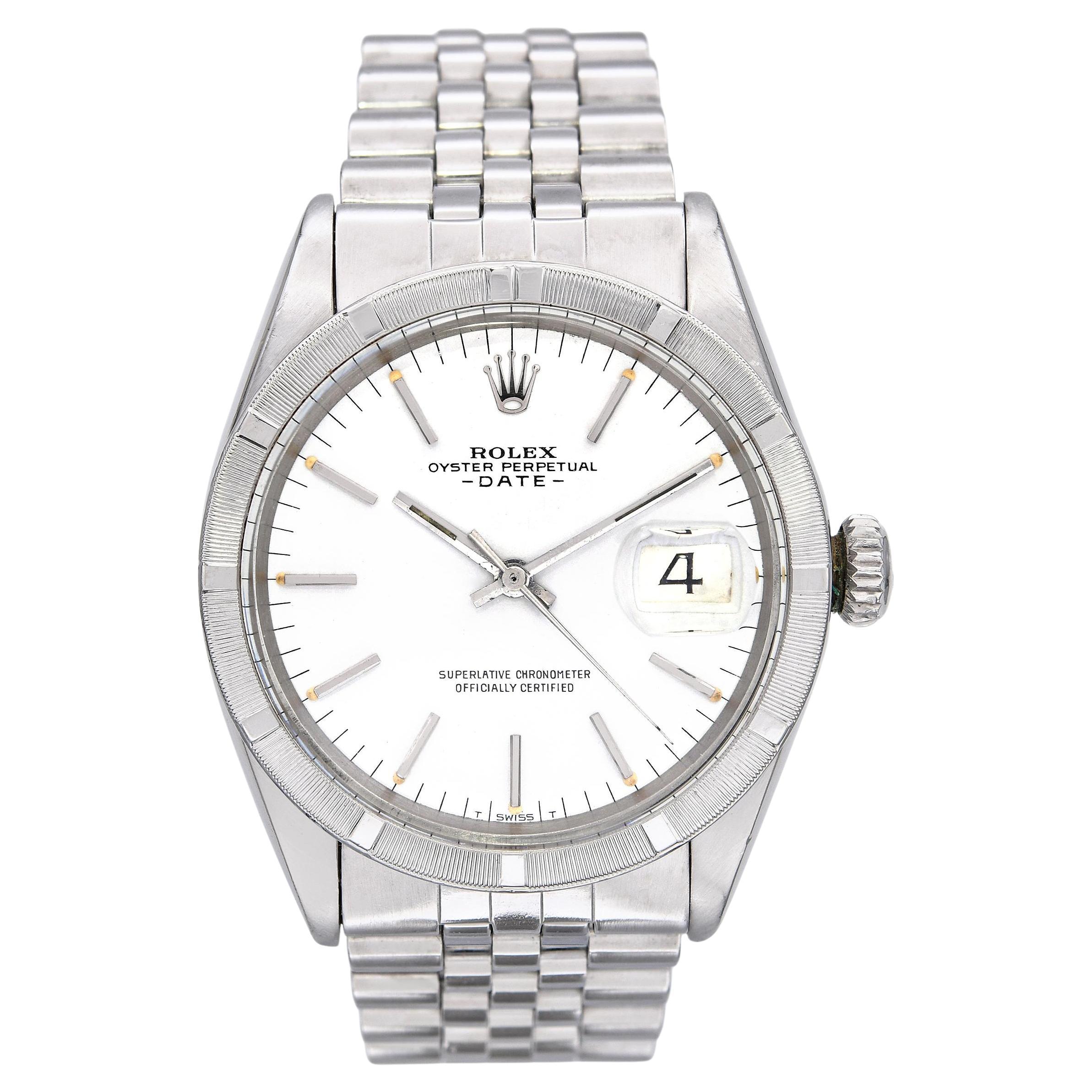 Vintage 1970 Rolex Oyster Perpetual Datum Motor gedreht weißes Zifferblatt Uhr Ref 1501