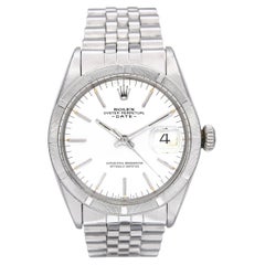 Vintage 1970 Rolex Oyster Perpetual Date Engine Turned White Dial Watch Ref 1501