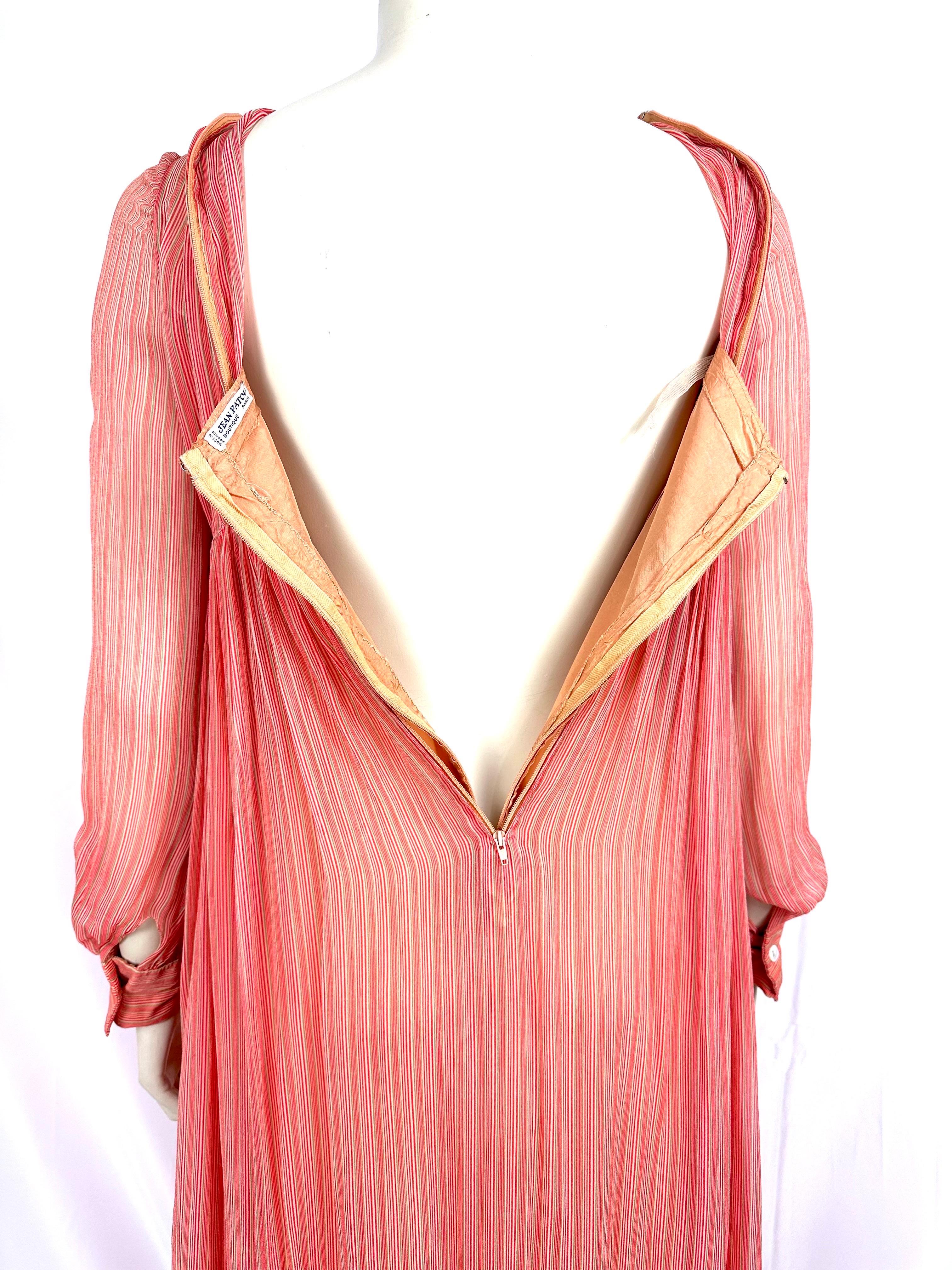 Vintage 1970´s Jean Patou long chiffon stripes silk dress For Sale 6