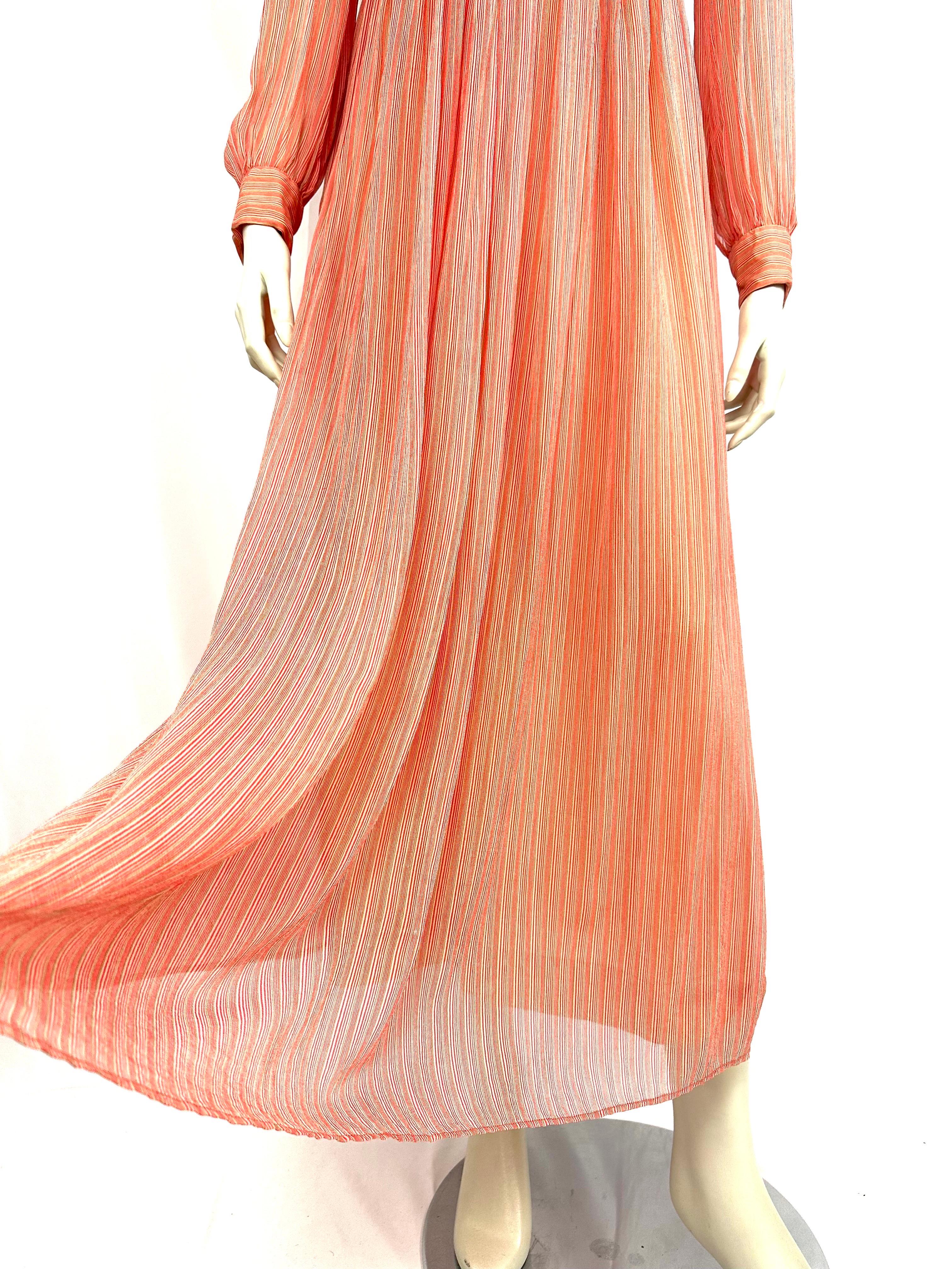 Vintage 1970´s Jean Patou long chiffon stripes silk dress In Good Condition For Sale In L'ESCALA, ES
