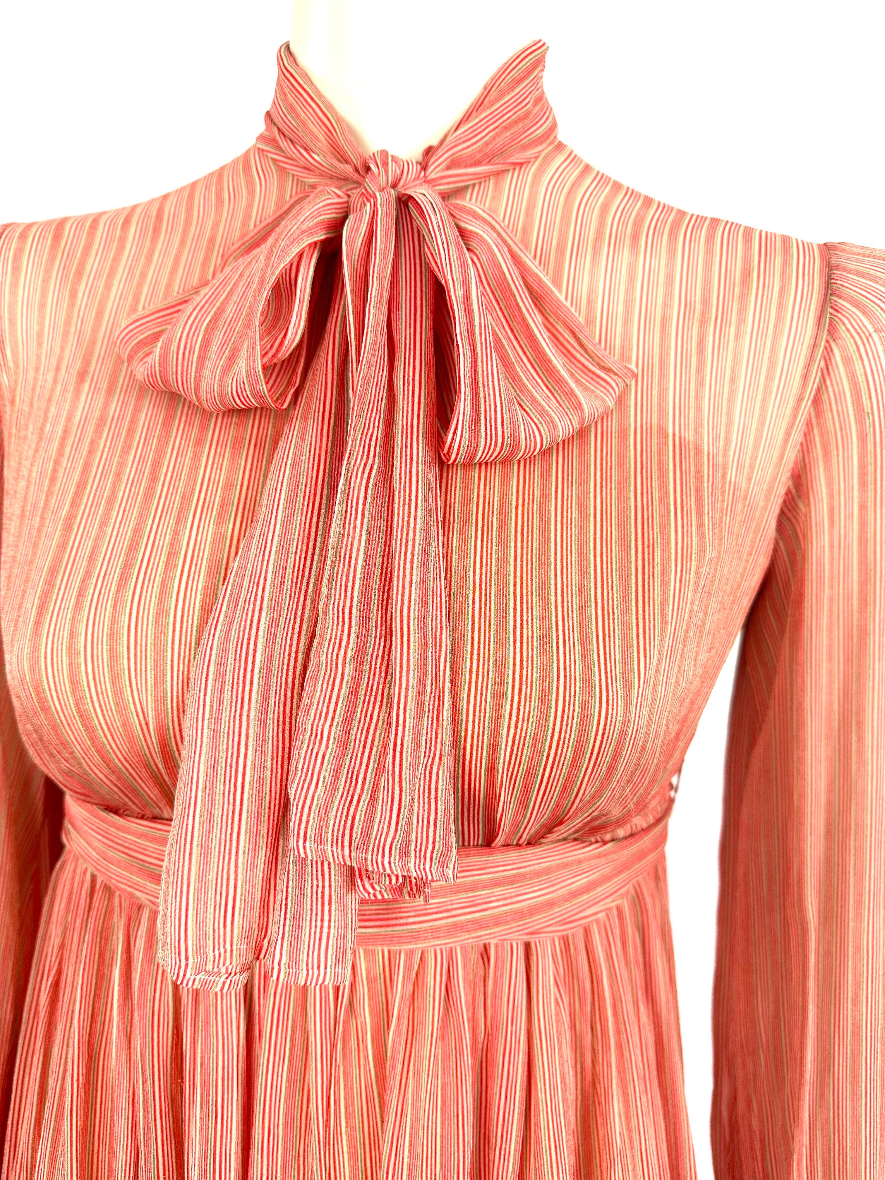 Women's Vintage 1970´s Jean Patou long chiffon stripes silk dress For Sale