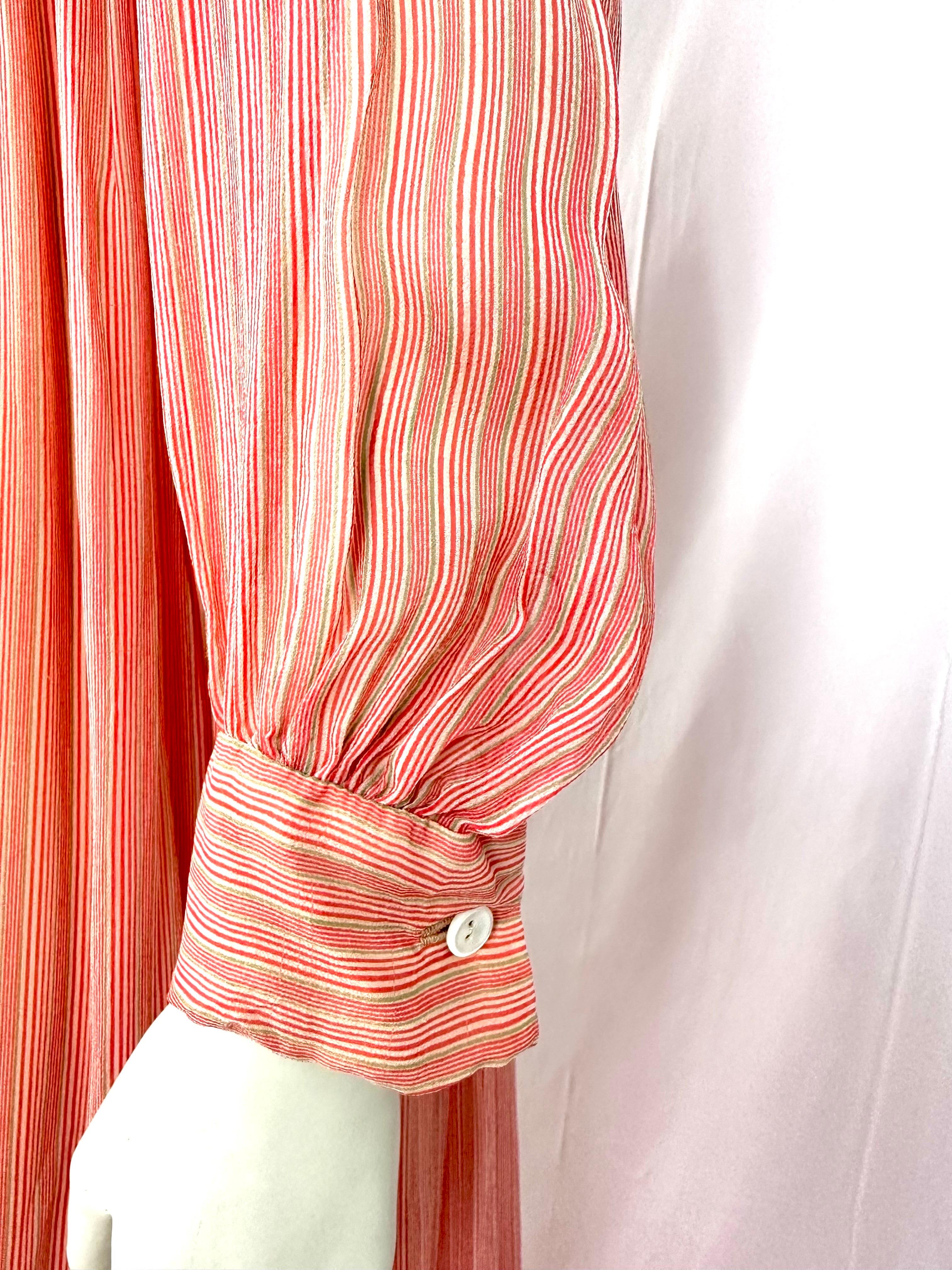Vintage 1970´s Jean Patou long chiffon stripes silk dress For Sale 1