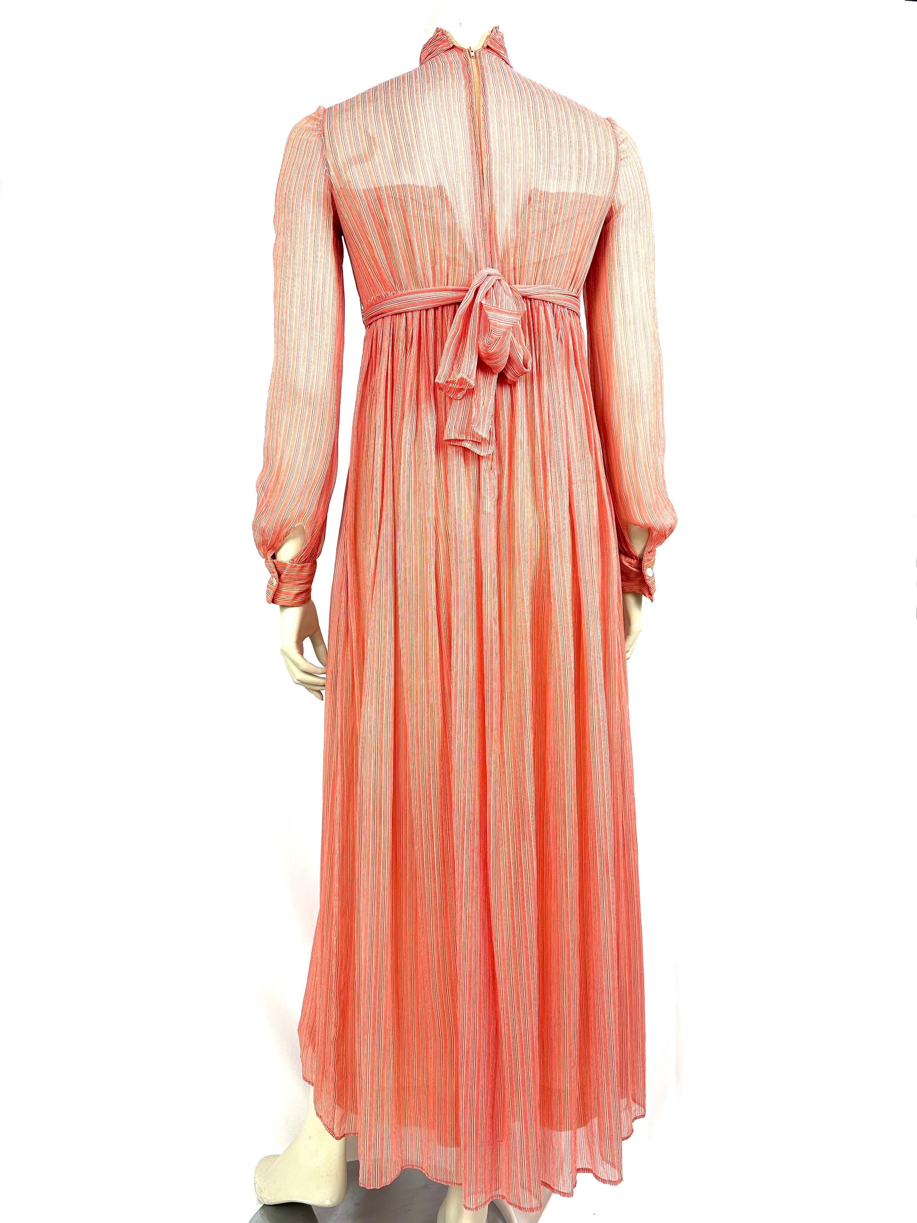 Vintage 1970´s Jean Patou long chiffon stripes silk dress For Sale 4
