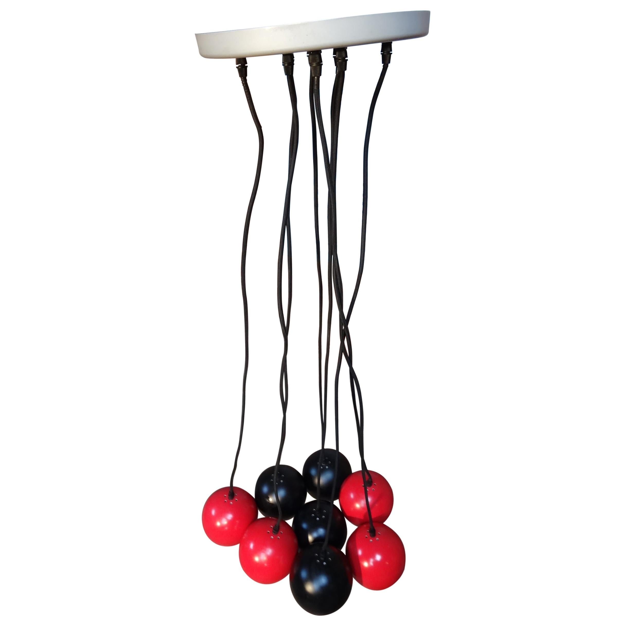 Vintage 1970 Super Retro Metal 8 Ball Black and Red Ceiling Light For Sale
