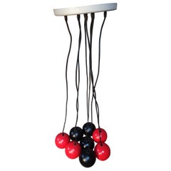 Vintage 1970 Super Retro Metal 8 Ball Black and Red Ceiling Light