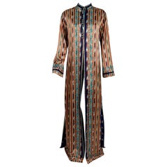 Vintage 1970 Thea Porter Couture Embroidered Ikat Silk Bohemian Maxi Coat Jacket