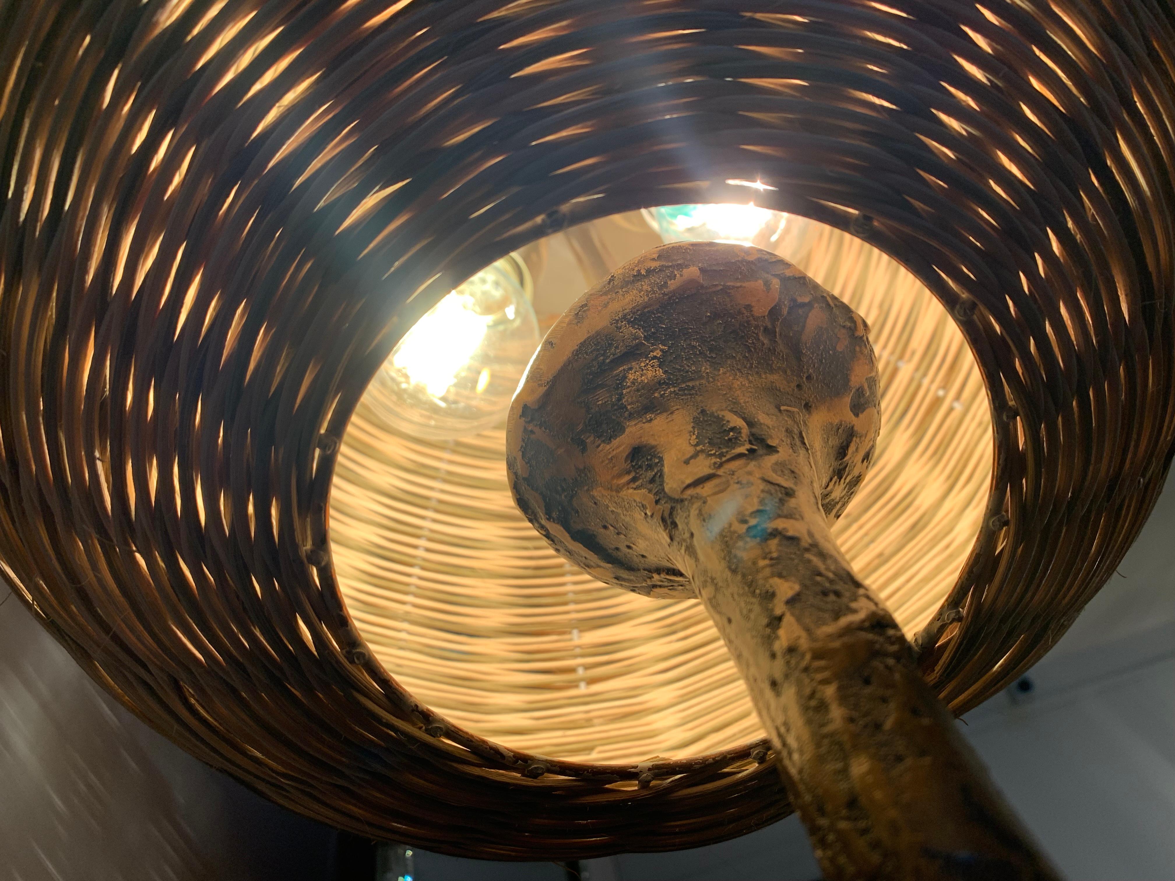 Vintage 1970' Wicker Bronze Table lamp 6
