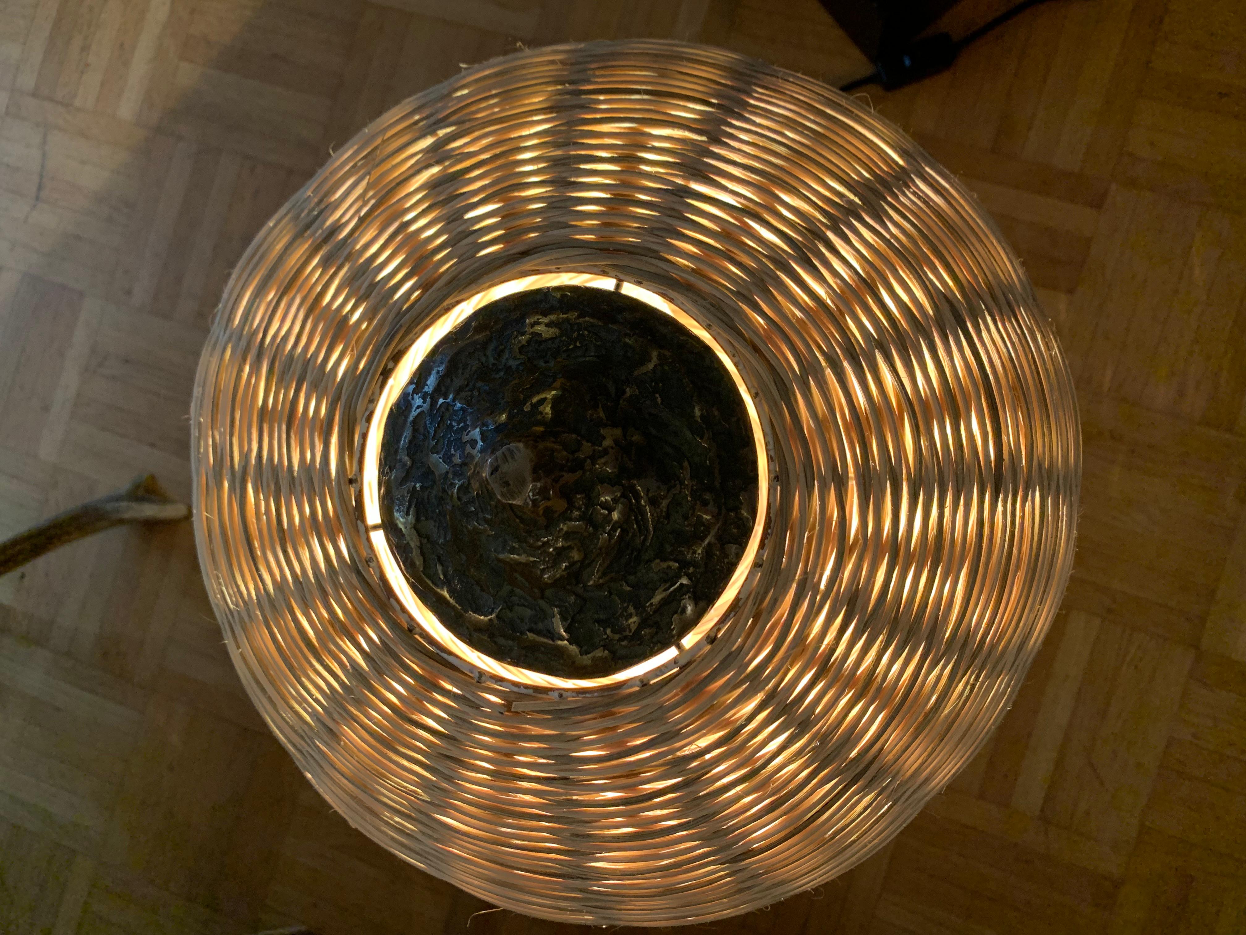Vintage 1970' Wicker Bronze Table lamp 7