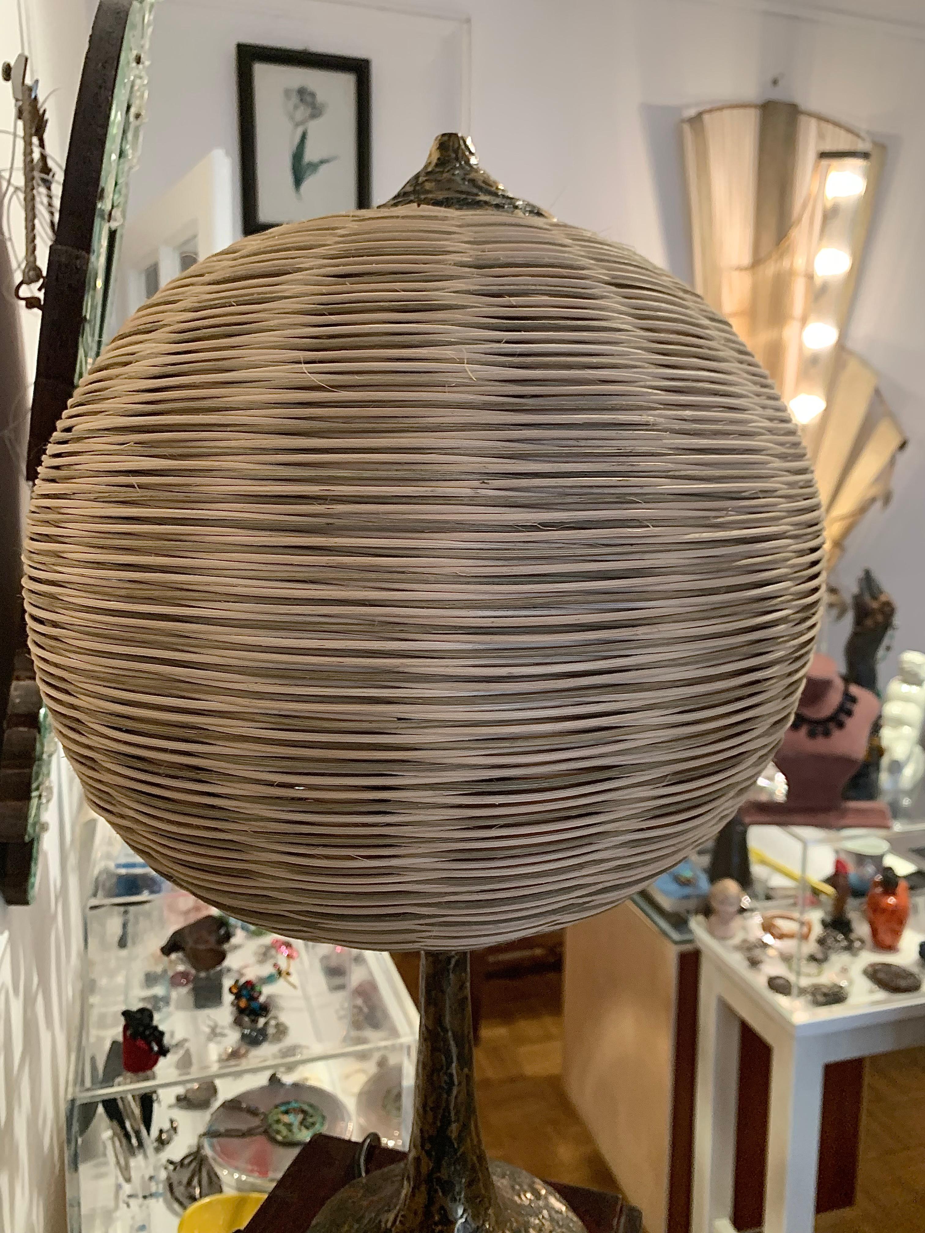 Vintage 1970' Wicker Bronze Table lamp 9