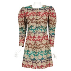 Vintage 1970 Yves Saint Laurent Ombré Floral Print Linen Puff-Sleeve Jacket Coat