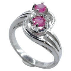 Vintage 1970s 0.30 Carat Round Cut Rubies & Diamond Two‑Stone Ring in White Gold