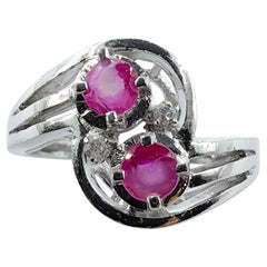 Vintage 1970s 0.30 Carat Round Cut Rubies & Diamond Two‑Stone Ring in White Gold