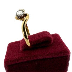 Bague vintage des années 1970 0.30ct diamant taille rose et perle naturelle - or 14k