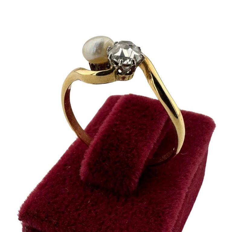 Vintage 1970er Jahre 0,30ct Rose Cut Diamant und natürliche Perle Ring - 14k Gold (Alteuropäischer Brillantschliff) im Angebot
