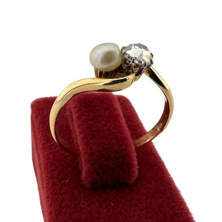 Vintage 1970er Jahre 0,30ct Rose Cut Diamant und natürliche Perle Ring - 14k Gold im Zustand „Gut“ im Angebot in İstanbul, TR