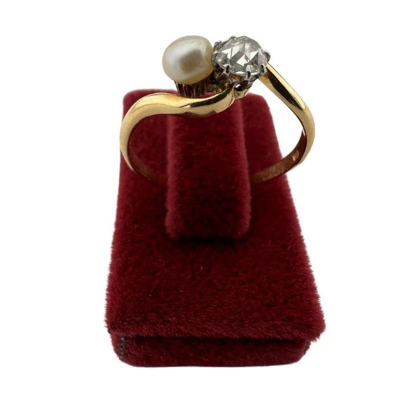 Vintage 1970er Jahre 0,30ct Rose Cut Diamant und natürliche Perle Ring - 14k Gold im Angebot 2