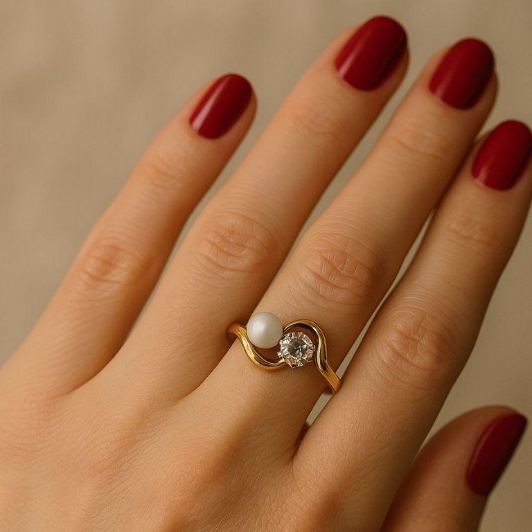 Vintage 1970er Jahre 0,30ct Rose Cut Diamant und natürliche Perle Ring - 14k Gold im Angebot 3