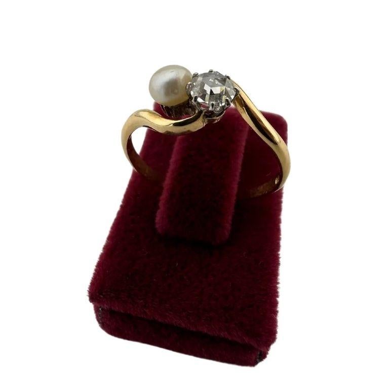 Vintage 1970s 0.30ct Rose Cut Diamond and Natural Pearl Ring – 14k Gold