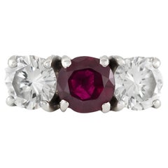 Vintage 1970s 0.90 Carat Round Cut Ruby and 1.60 Carat Diamond Ring