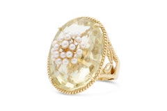 Vintage 1970s 100.00 Carat Citrine Ring with Pearls and Diamonds