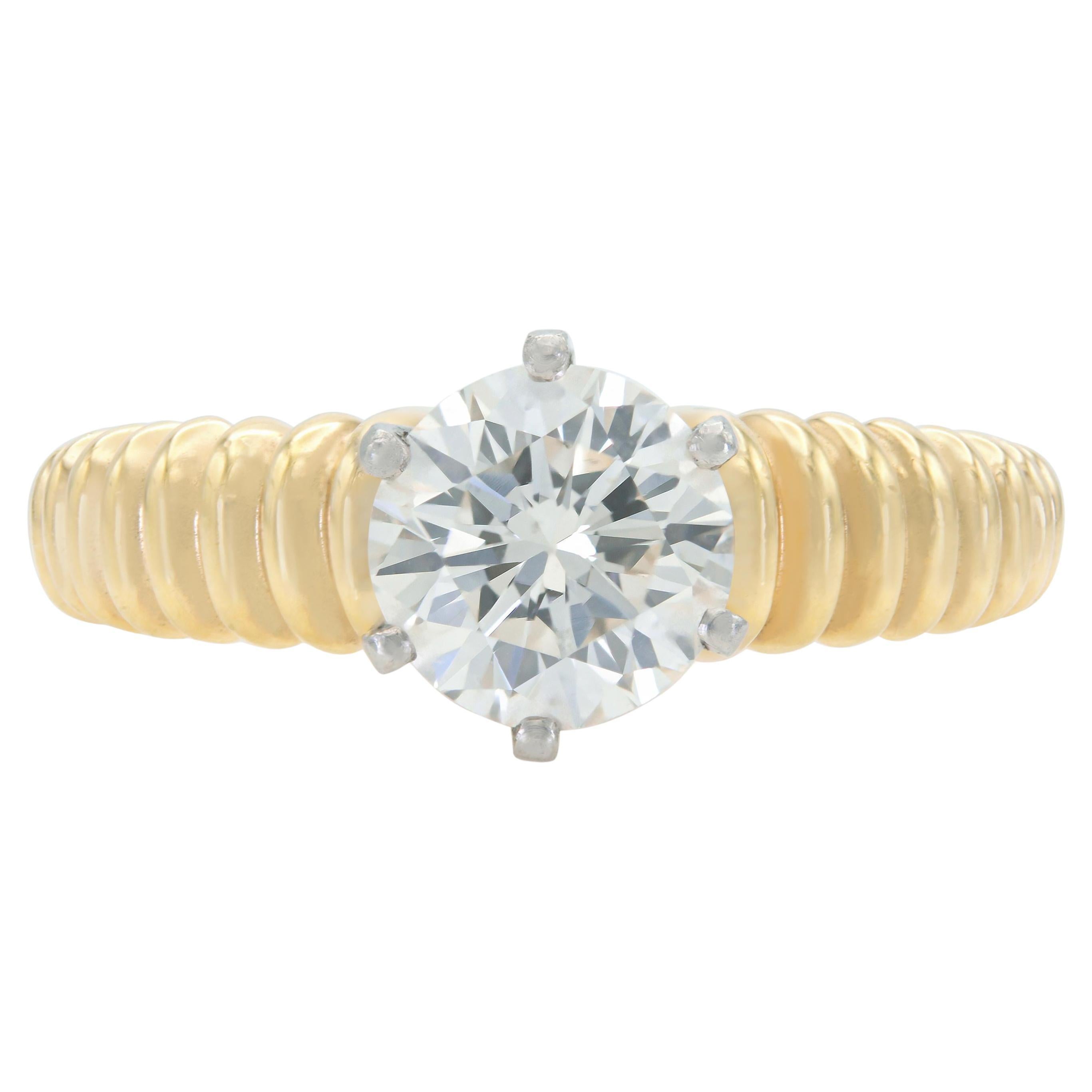 Anillo de compromiso vintage de diamantes de corte redondo de 1,22 quilates de los años 70