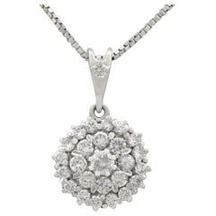 Vintage 1970s 1.38 Carat Diamond White Gold Cluster Pendant