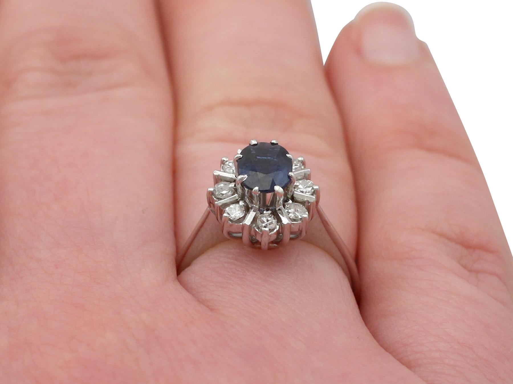 Vintage 1970s 1.42 Carat Sapphire and Diamond White Gold Cocktail Ring In Excellent Condition For Sale In Jesmond, Newcastle Upon Tyne
