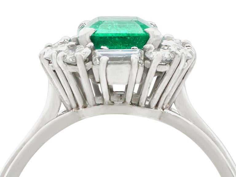 1970s 1.43 Carat Emerald and Diamond Platinum Cluster Ring For Sale at ...