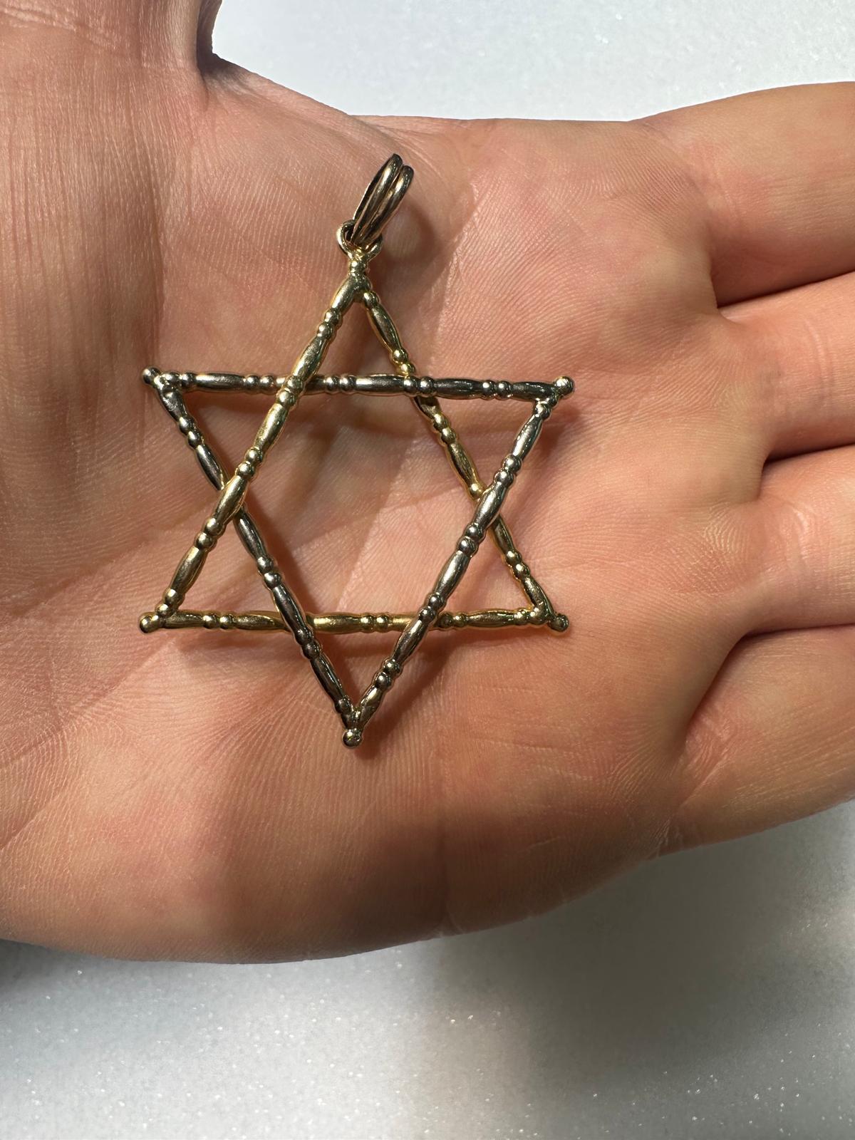 Israeli Vintage 1970's 14K Gold Bamboo-Style Star of David Pendant For Sale