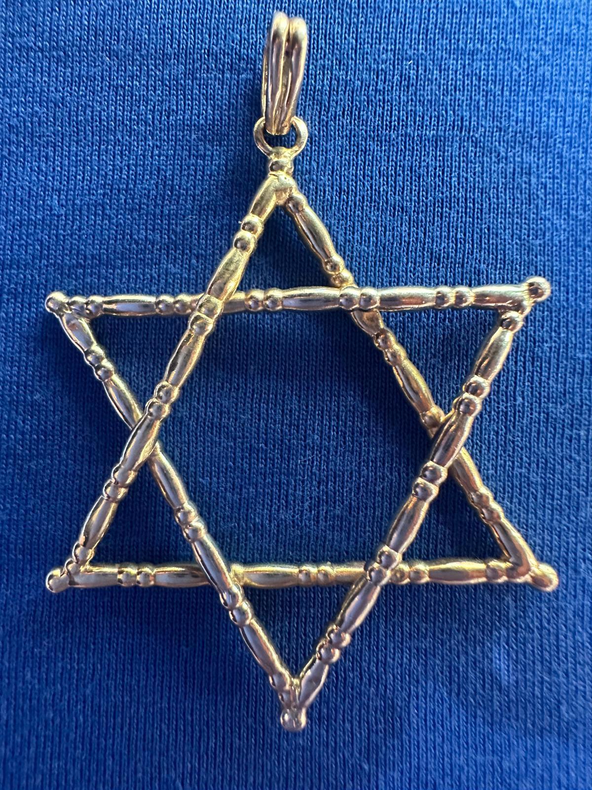 Hand-Crafted Vintage 1970's 14K Gold Bamboo-Style Star of David Pendant For Sale
