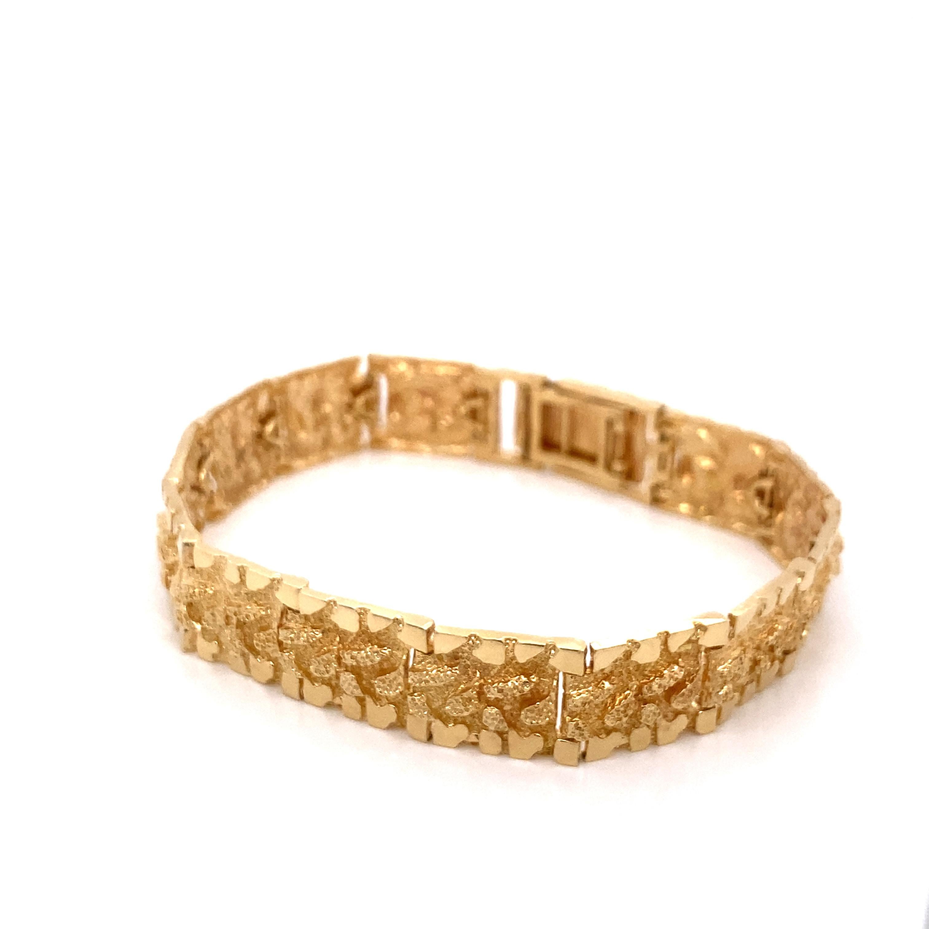 Contemporary Vintage 1970's 14K Yellow Gold Nugget Bracelet For Sale