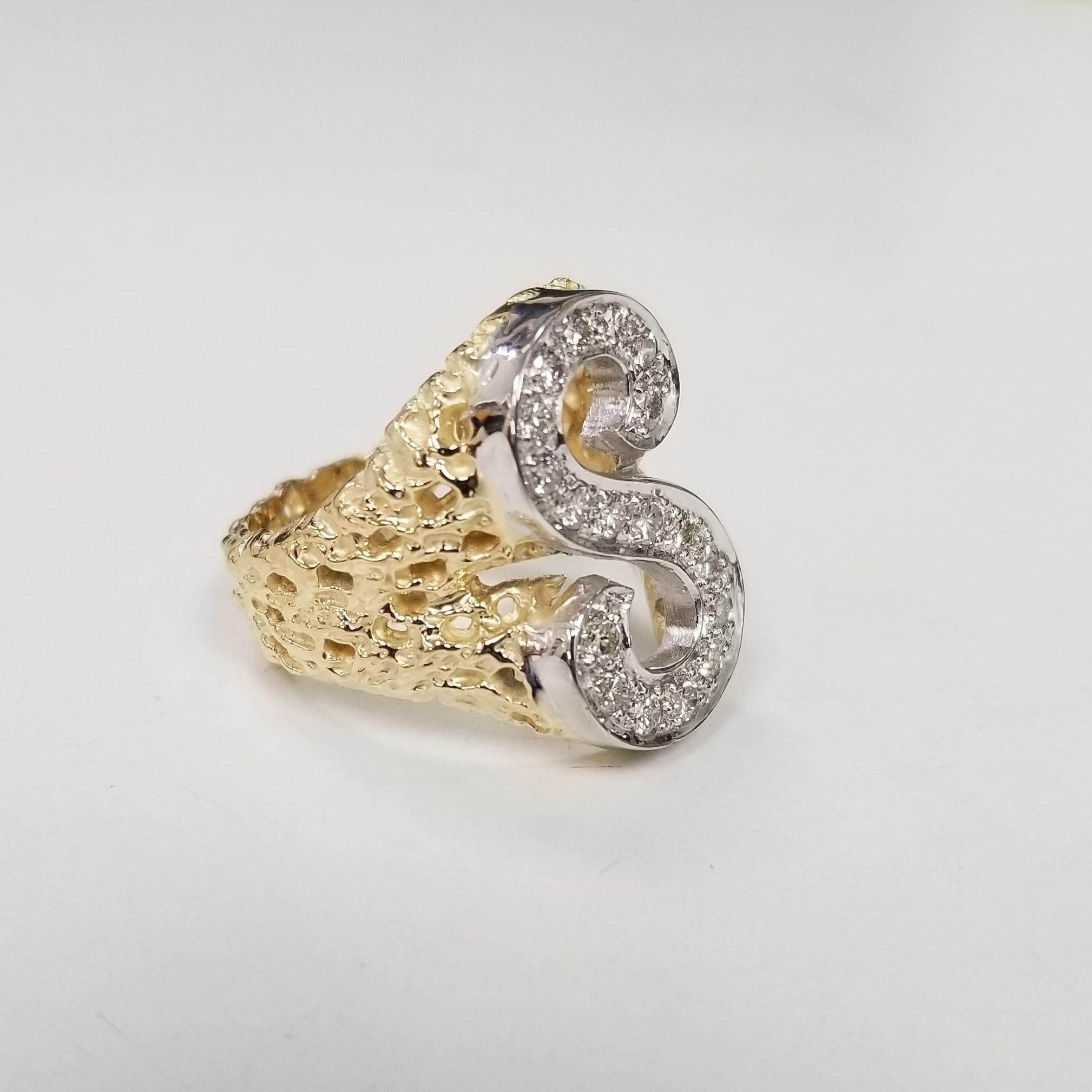 Vintage 1970's 14k yellow gold Nugget diamond initial 