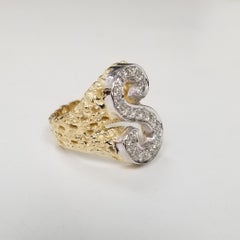 Vintage 1970's 14k Yellow Gold Nugget Diamond Initial "S" Ring