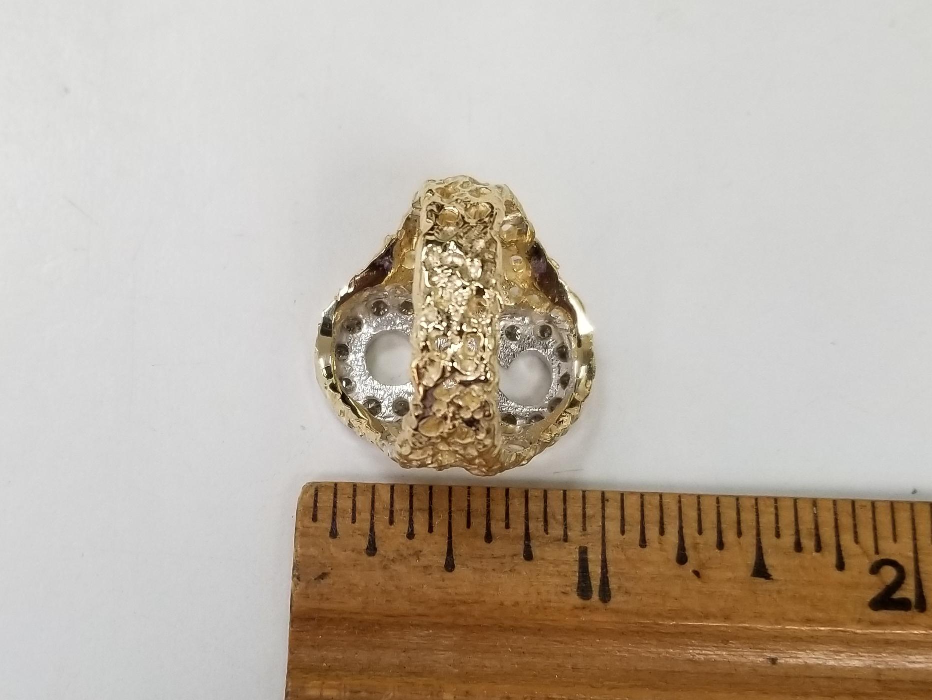 Round Cut Vintage 1970's 14k Yellow Gold Nugget Diamond Initial 