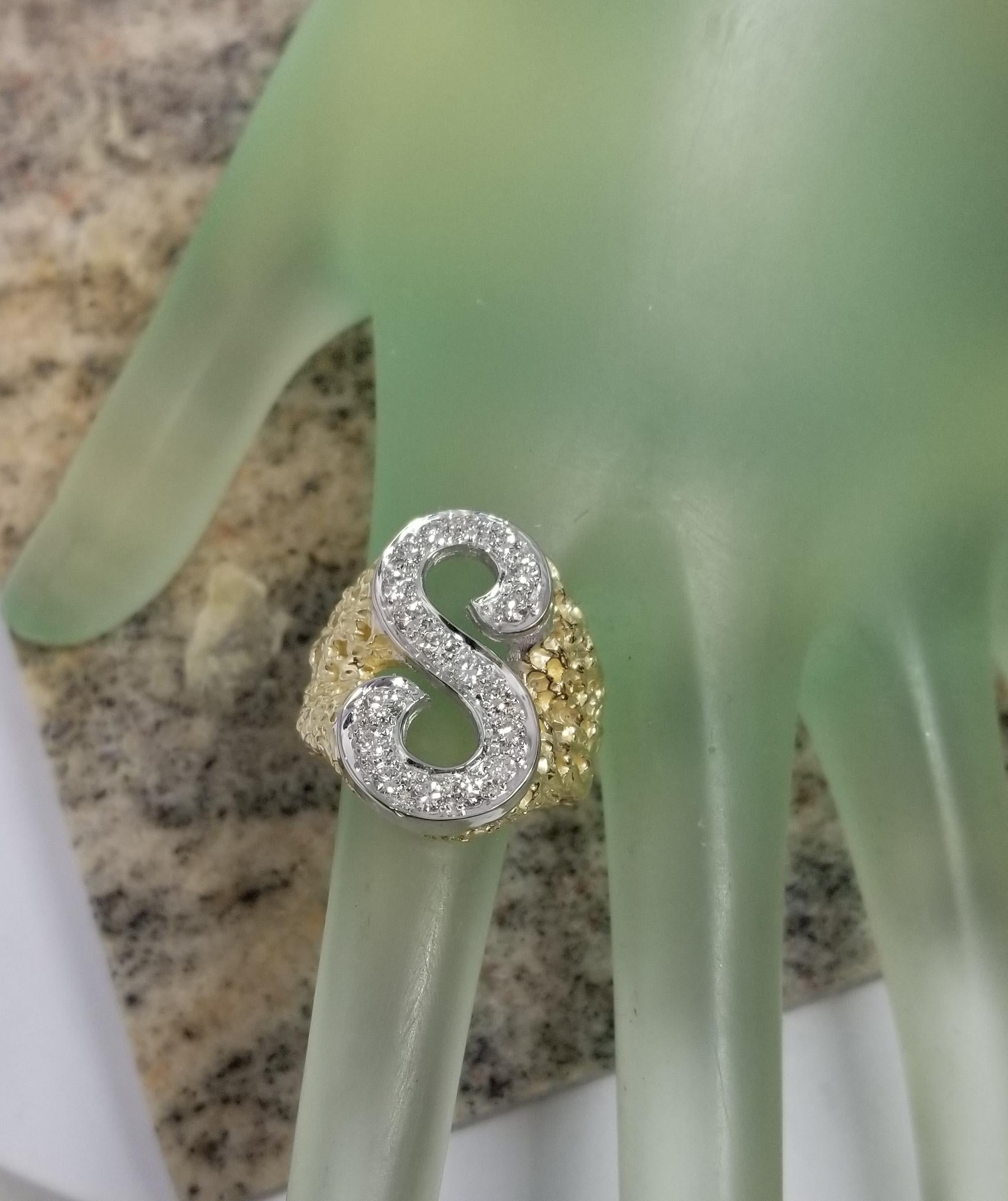 Vintage 1970's 14k Yellow Gold Nugget Diamond Initial 