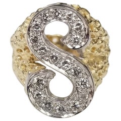 Vintage 1970's 14k Yellow Gold Nugget Diamond Initial "S" Ring