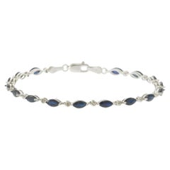 Vintage 1970s 14KT White Gold Blue Sapphire and Diamond Bracelet