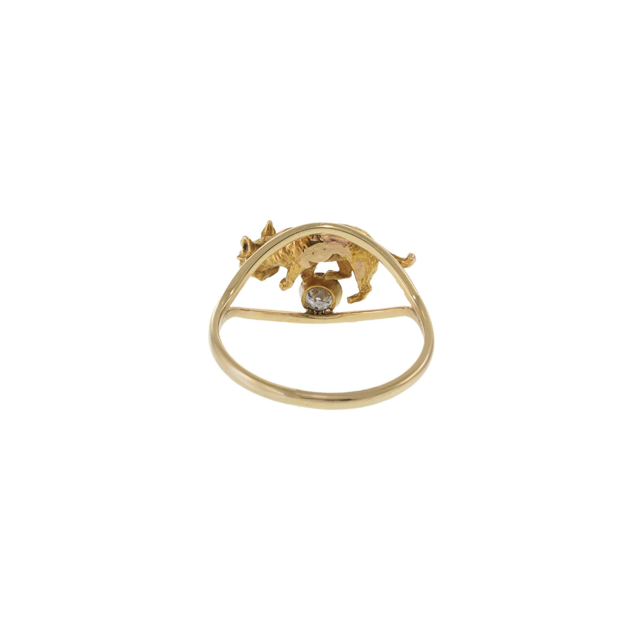 Vintage 1970s 14KT Gelbgold Katze Ring mit Diamant-Center im Angebot 2