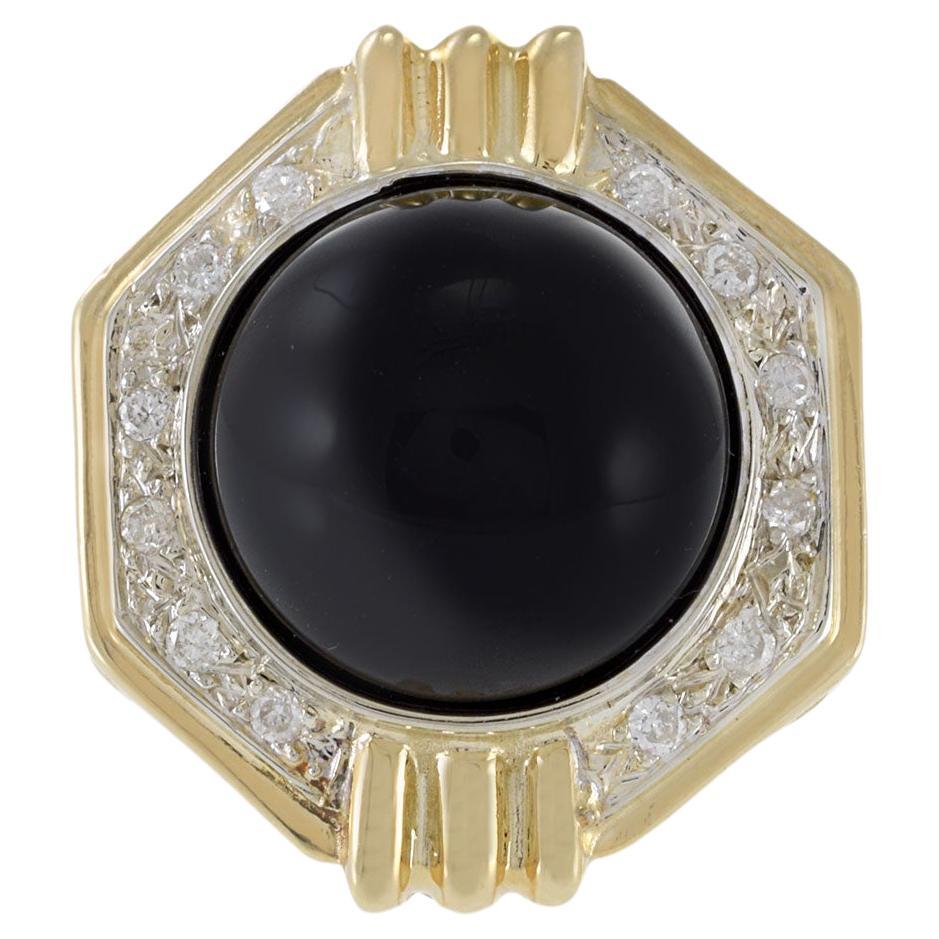 Bague vintage des années 1970 en or jaune 14KT avec diamant et onyx noir