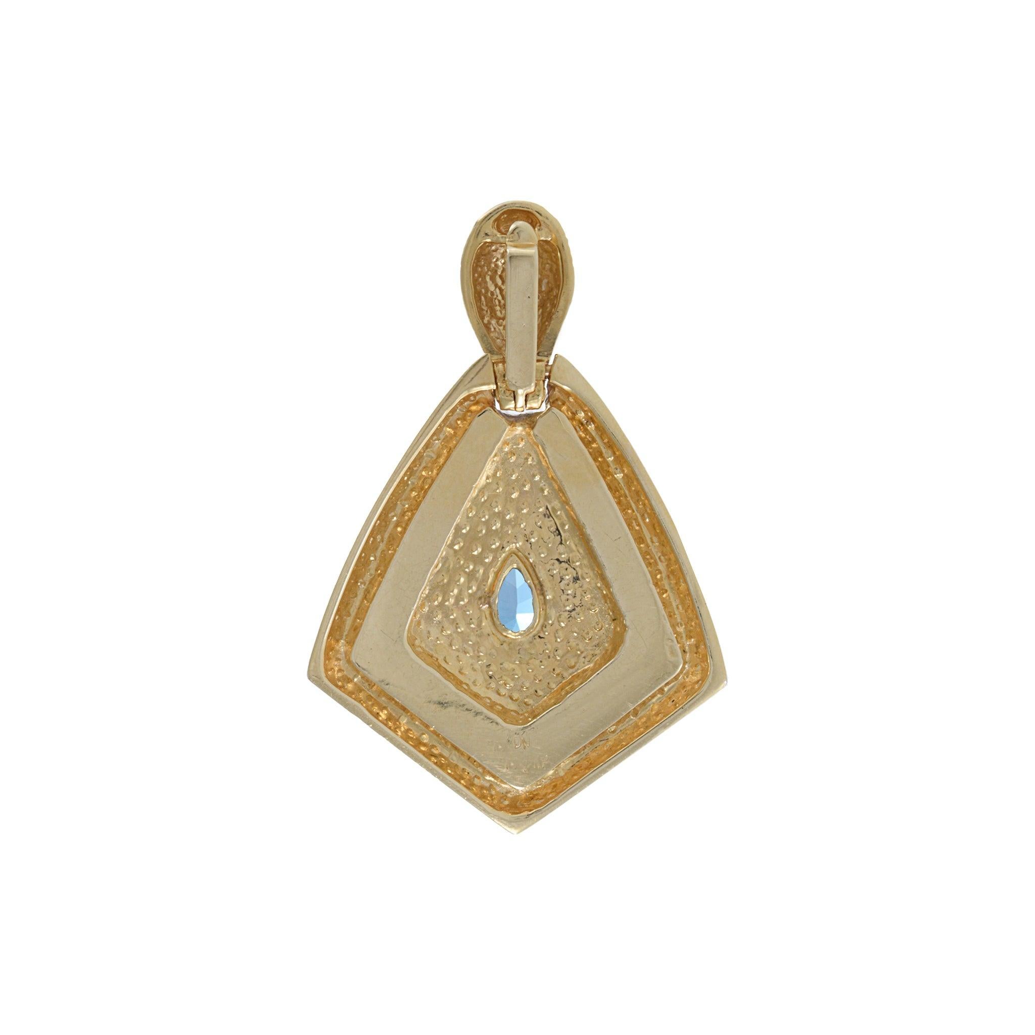 Vintage 1970s 14KT Yellow Gold Diamond And Blue Topaz Pendant In Excellent Condition In New York, NY