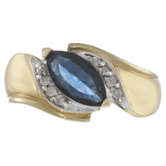 Vintage 1970s 14KT Gelbgold Marquise Saphir und Diamant Wirbel Ring