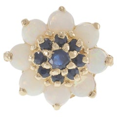 Vintage 1970s 14KT Yellow Gold Opal and Blue Sapphire Cluster Ring
