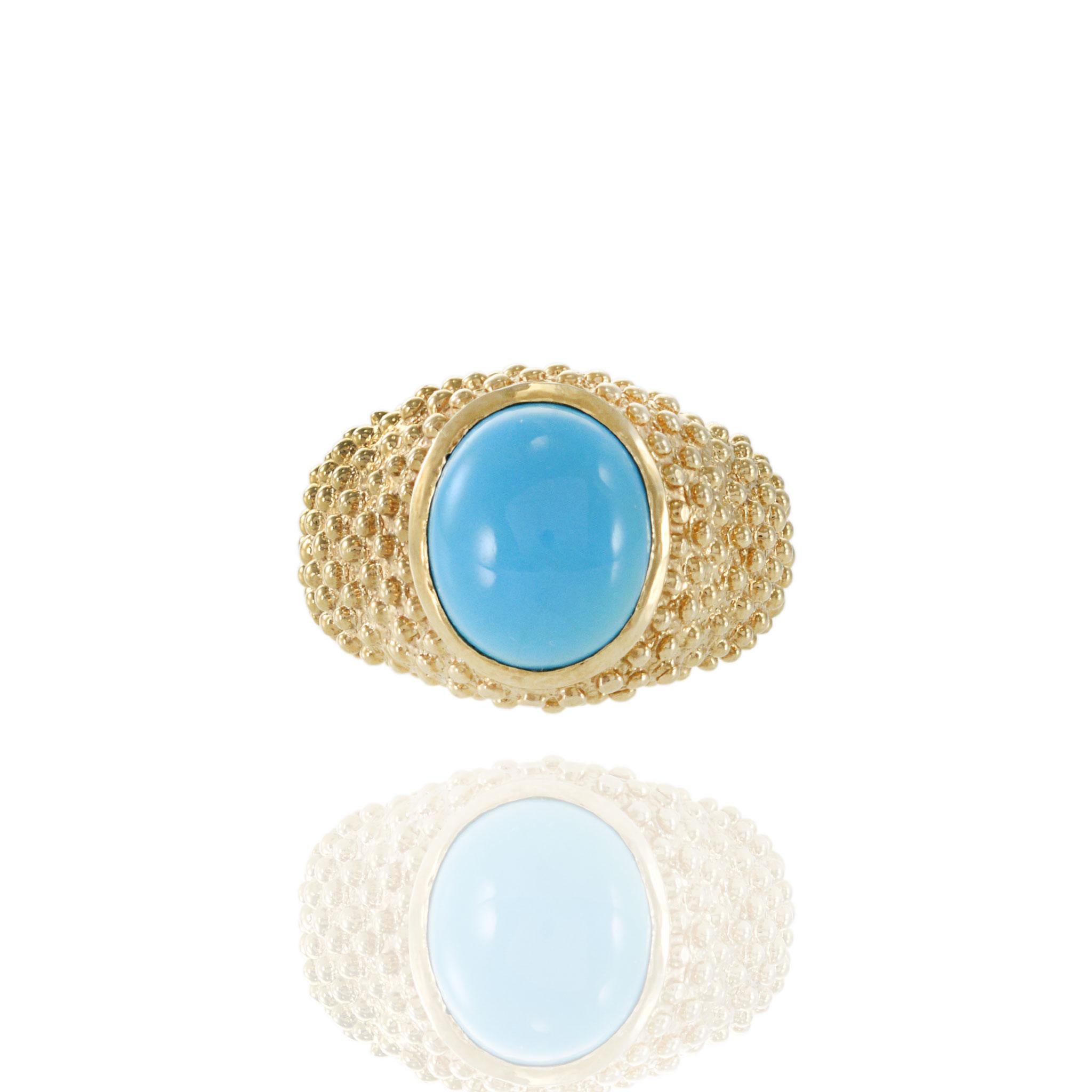 Vintage 1970s 14KT Gelbgold Türkis Ring (Moderne) im Angebot