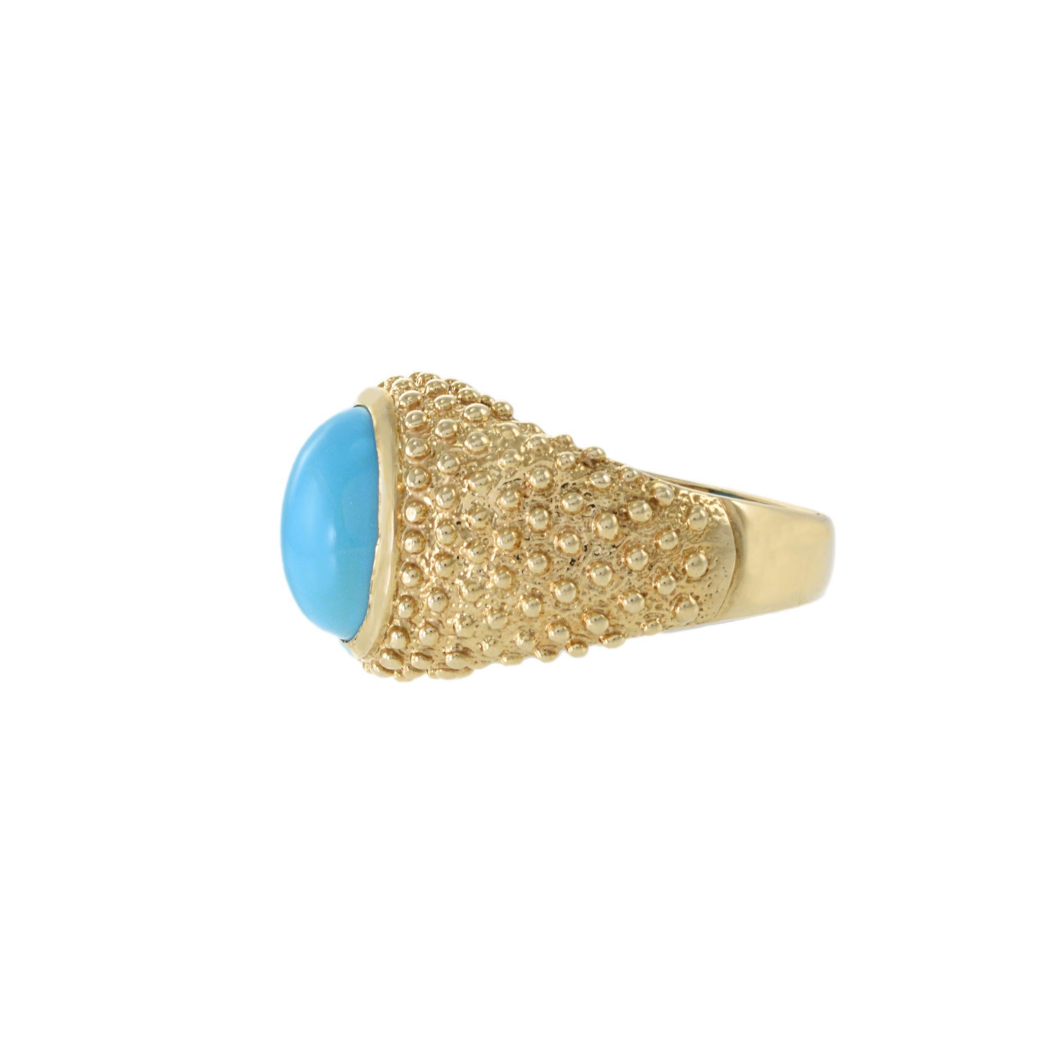 Vintage 1970s 14KT Gelbgold Türkis Ring (Ovalschliff) im Angebot
