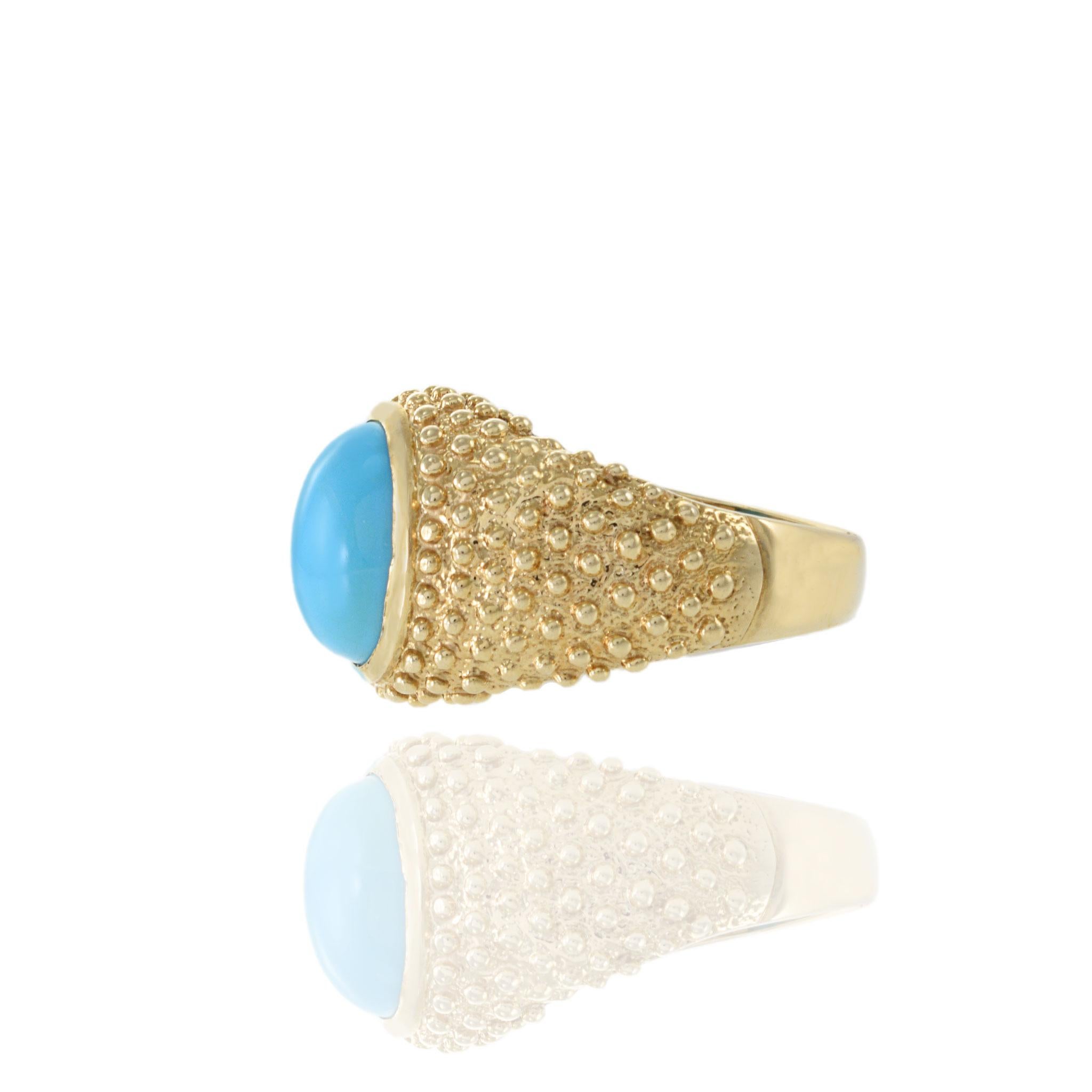 Vintage 1970s 14KT Gelbgold Türkis Ring im Zustand „Hervorragend“ im Angebot in New York, NY