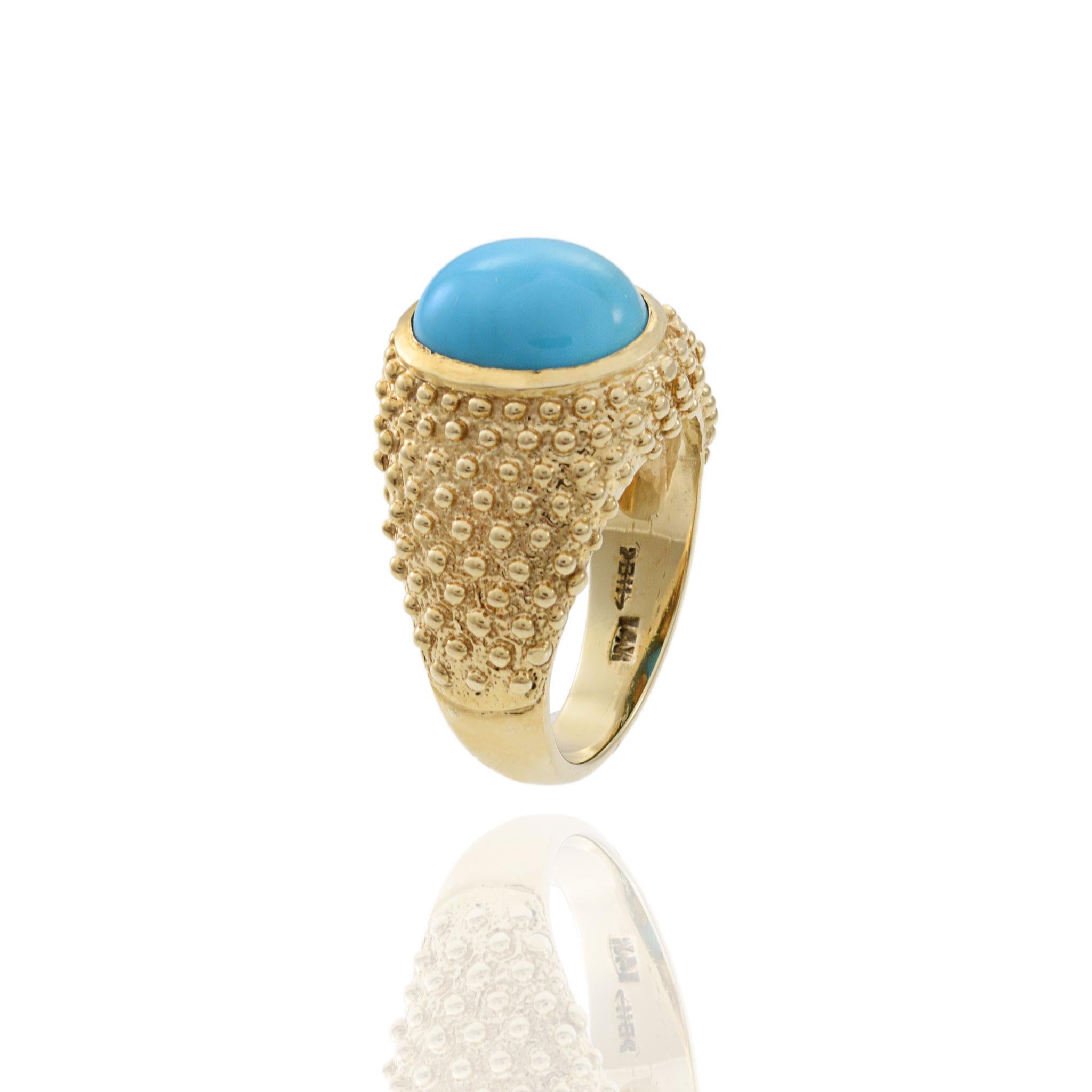 Vintage 1970s 14KT Gelbgold Türkis Ring für Damen oder Herren im Angebot
