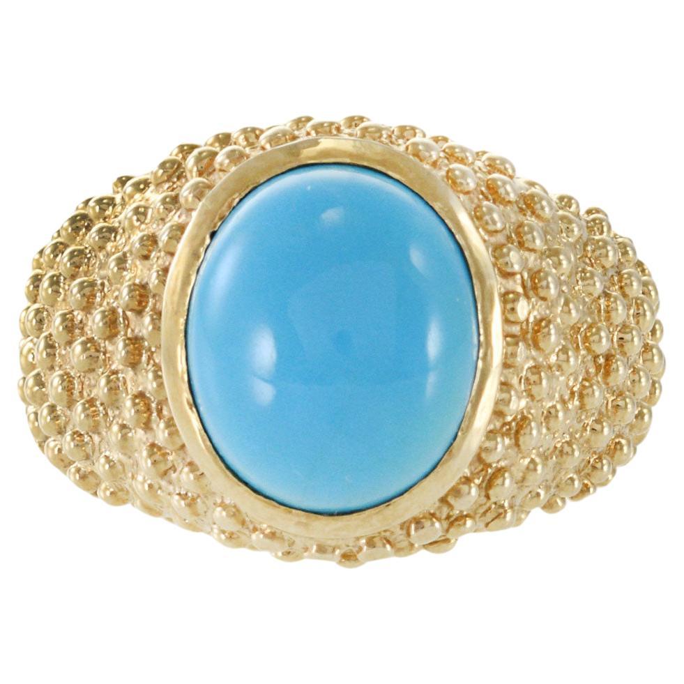 Anillo vintage de oro amarillo de 14 quilates de los años 70 con turquesa