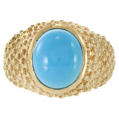 Anello di turchese in oro giallo 14KT Vintage By 1970