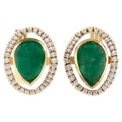 Boutons de manchette vintage des années 1970 en émeraude de 15,00 carats avec diamants